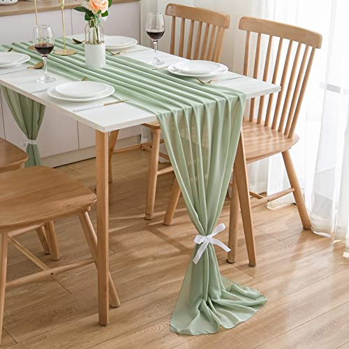 CHUQING Tischläufer Grün Chiffon Hochzeit Tischdeko Tischband für Geburtstage,Indoor und Outdoor,70x300 cm,abwaschbar