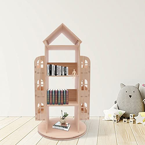 Futchoy Großes Kinderbuchregal aus Holz, 360 Grad Display,Drehbares Bücherregal in Hausform Bodenregal Kinderbuchregal, offenes Regal für Kinderzimmer Spielzimmer,Kinder, Aufbewahrungs-Büchervitrine