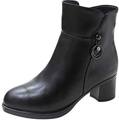 Stivali Cavallerizza Cuoio Scarpe corte retrò Stivali alla moda con cerniera Stivali da donna con tacco grosso e traspirante Scarpe Invernali Comode Offerta
