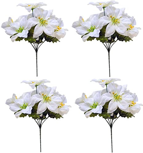 4 Stück künstliche Weihnachtsblumen Seide Weihnachtsstern Blumen Gefälschte Blumen für Weihnachtsdekoration (Weiß)