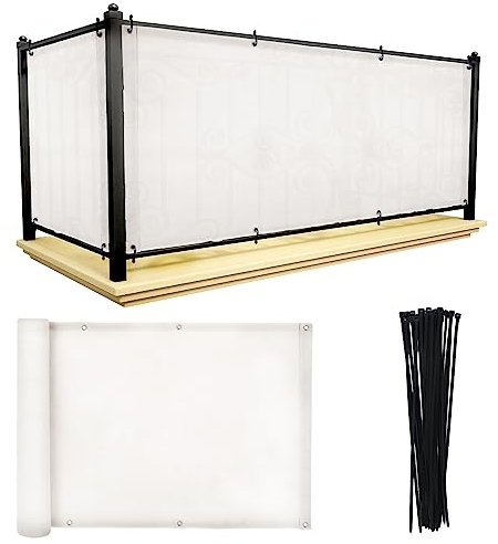 GLOBREEN Cremeweiß Balkon Sichtschutz 3' x 16', 185GSM HDPE Sichtschutzzaun Abdeckung UV-Schutz Wetterbeständig für Wohnungen, Deck, Veranda, Terrasse, Geländer, Außenpool