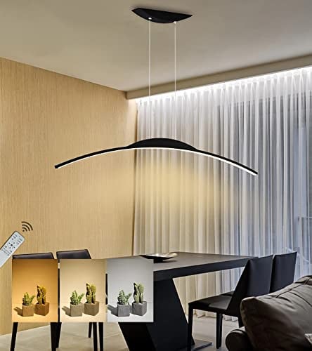 WJYCYN Modern LED Esszimmer Pendelleuchten Schwarz Bogen Dimmbar Hängeleuchten&Pendellampe Büro Decke lampe Höhenverstellbar für Wohnzimmer Schlafzimmer Esstisch Hängelampe L150cm/70W