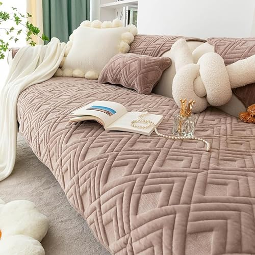 WYJHNLBEDC Sofa/Couch überzug, Sofabezug L Form/U Form/Ecksofa 3/2/1 Sitzer, Warmer Super Weicher Samt Sofaschoner Decken rutschfest, Sofaschutz Decke Hund Kratzschutz Katze, 90x210cm