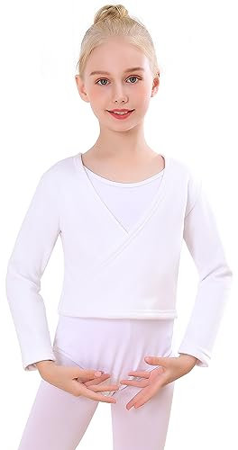 Bezioner Cache-Coeur de Danse avec Polaire Veste de Ballet Manches Longues Manteau Hauts de Danse pour Enfants Filles Femmes Blanc L(130-150cm)
