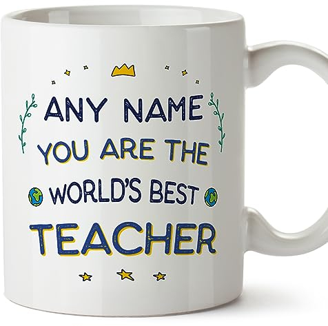 MUGFFINS Tazas Personalizadas para MAESTRA - En Inglés - World's Best - 11 oz / 330 ml - Regalo Personalizable original y divertido