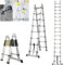 3,8M Teleskopleiter mit Stabilisator, 1,9M+1,9M Tragbar Mehrzweckleiter Ausziehleiter mit Rutschfester Gummifüßen, Ausziehbare Leiter, Klappbar Leiter Edelstahl Leiter 150 kg für Garten Innen