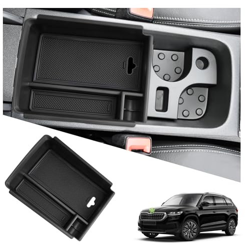 Ruiya Kompatibel mit Skoda Karoq 2018-2024 | Kodiaq 2017-2023 Mittelkonsole Aufbewahrungsbox, Kodiaq Armlehne Organizer Tray Mittelarmlehne Handschuhfach Mittelkonsole Organizer Kodiaq Zubehör