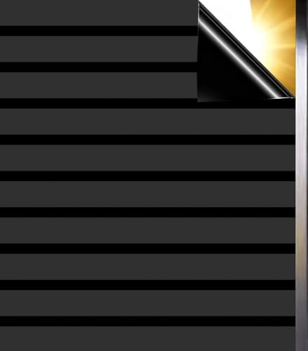 Qualsen Fensterfolie Blickdicht Schwarz, Streifenmuster Verdunklungsfolie für Fenster Selbstklebend Milchglasfolie Statische Abdunklungsfolie für Schlafzimmer (60 x 200cm, Breiter Streifen)