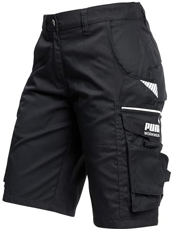 PUMA Workwear Precision X Arbeitsshorts - Kurze Arbeitshose Damen - Robustes, Flexibles Material - Cargohose mit vielen Taschen - Bequeme Passform für Handwerk & Gewerbe - Schwarz - Gr. 36