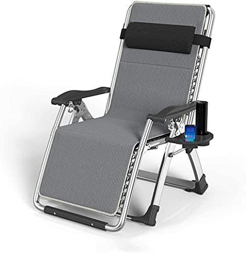 XIUKANGNB Übergroßer Zero Gravity Chair, gepolsterter Liegestuhl mit Getränkehaltern und Kopfstütze, Sonnenstuhl, Garten- und Terrassenstuhl, Verstellbarer Strandstuhl (Schwarz + Cord) Safehappy
