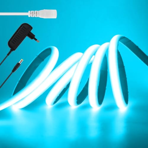 KISUFU 12V COB LED Strip, IP68 Waterproof 320 LEDs/M 8 mm Wide Flexible DC LED Strip Neon Lights with Power Supply for DIY Home Indoor Outdoor Party Decoration.
