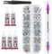 Canvalite 2784PCS Rhinestones with 5Pcs 3ml B7000 rhinestone glue,6 Sizes Flat Back Gems, Crystal AB Nail Art Gems with Pick Up Tweezers and Rhinestone Picker Dotting Pen, Tools for Nails, Face, Craft