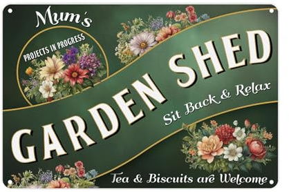 Vintage Mums Garden Shed Sign - Green Gardening Themed Metal Plaque Garden Bar Gift for Mothers Day - Wall Decor 28cm x 20cm