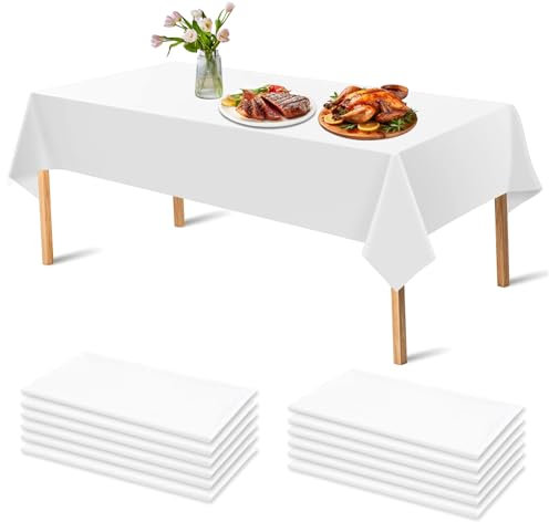 APKOL 12 Stück Tischdecke Einweg, 274x137cm Wasserdicht Tischdecken Tischabdeckung Gartentischdecke Rechteckig Einweg PEVA Kunststoff Tischbezug Weiß Tischtücher für Hochzeit, Party, Geburtstag