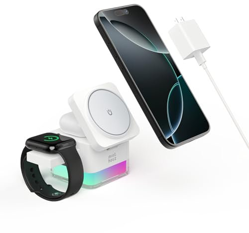 Minthouz Foldable Wireless Charger, 15W Fast Qi-Certified Wireless Charging Station with Multi-Color Light Compatible with iPhone 16 15 14 13 Pro,Apple Watch Charger,AirPods etc