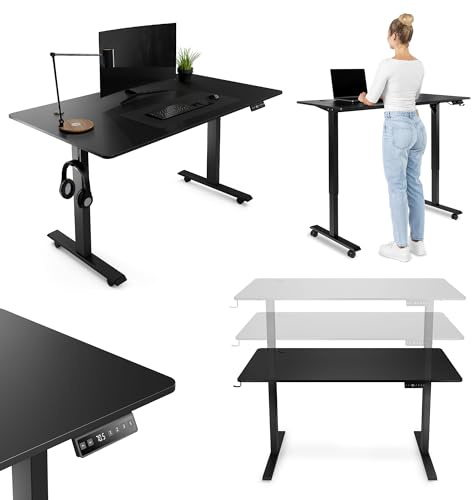 di volio Elektrischer Schreibtisch Höhenverstellbar Schwarz 140x80cm Rapalo | Stabiler Computertisch, Bürotisch fürs Homeoffice, Memory-Funktion, Sitz-Steh-Funktion, LCD, Rollen