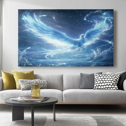Leinwandbild Fantasie Nachthimmel Phönix 1 Teilig, Blau Bild auf Leinwand Wanddeko, 40 x 30 cm (Ungerahmt) Kunstdrucke Wandbilder für Wohnzimmer Schlafzimmer Wohnung wand Hintergrund