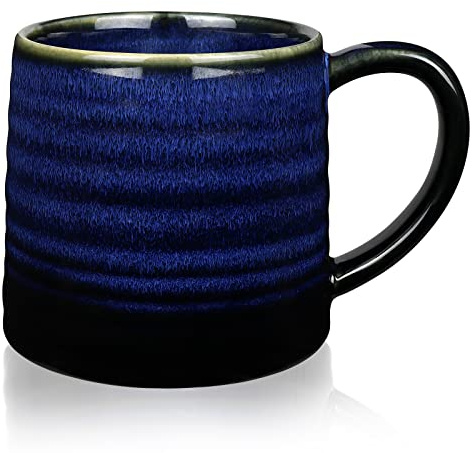 RELEDESA 500ml Large Ceramic Coffee Mug with Big Handle (Starry Blue) | Handmade Glazed Texture, Microwave and Dishwasher Safe, for Office and Home, for Hot and Cold Drink