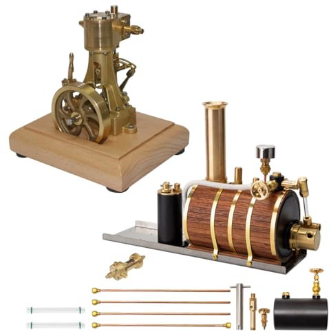 Bricksdiytoy 11.85CC Mini Vertical Steam Engine - Complete Brass Retro System with Copper Boiler, Pressure Gauge & Butane Fuel Compatibility, Perfect for Model Boats & STEM Education