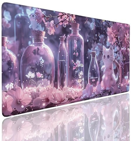 Alfombrilla de Ratón 700x300x4mm Alfombrilla Ratón XXL Gaming Tapete Protector Escritorio Impermeable Antideslizante, Mousepad Grande Desk Mat, Tapete Rato, Mouse Pad Alfombra Raton Gaming Pink (1)