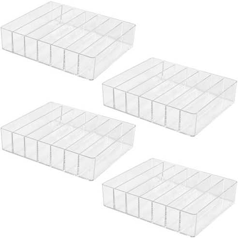 SINJEUN 4 Pack Acrylic Palette Organiser, 7 Sections Divided Makeup Palette Organiser for Eyeshadow, Contour Blush, Lipstick, Make Up Storage(Transparent, 7.5 x 6.3 x 1.8)