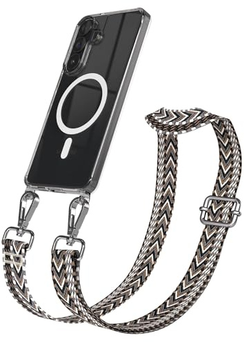 EAZY CASE Handykette - Verstellbares Taschenband kompatibel mit Galaxy S26 Plus, Schulterriemen, Handykordel mit Silikon Hülle, Qi Charging kompatibel, Umhängetasche, Grau Schwarz Silber