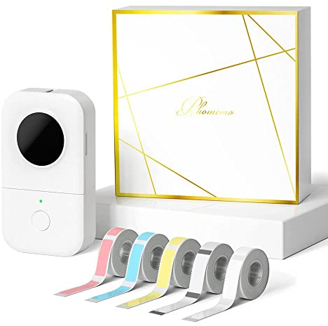 Phomemo D30 Bluetooth Etikettiergerät Beschriftungsgerät Selbstklebend Mini Etikettendrucker,Label Printer mit 5 Rollen etikettenpapier Geschenkbox,Labelmaker Geeignet für Haushalt und Büro - Weiß