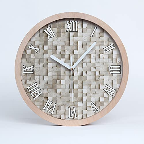 Tulup Holzuhr ⌀ 30cm Wanduhr Uhr Holz Dekoration Modern Runde Stille Uhren Weiße Uhrzeiger - Holzwürfel