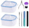 2 Piezas Cuenco de Manicura, Kalolary Tazón Remojar Bandeja Uñas Esmalte Herramienta Spa Remover Lavar Con Pelador Cutículas, Empujador Cutículas, Limas Uñas, Cepillo Uñas y Pinza para Hogar Salón