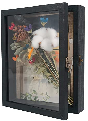 GraduationMall Schwarz 20x25cm 3D Bilderrahmen Tief Objektrahmen Schaukasten Türvitrine Retro Weiß,Geschenk für Hochzeit Bouquet Medaillen Erinnerungsbox