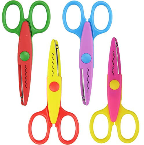 4 Pcs Kids Safety Scissors, Serrated Craft | Colorful children scissors for paper edging craft, scrapbooking DIY photo art projects, creative school supplies