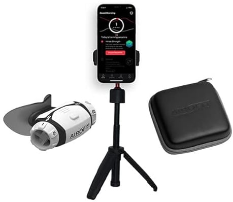 Airofit Pro 2.0 Atemtrainer-Set inklusive Stativ und Hardcase, trainiert Atemwege, nur 5 bis 10 Minuten Training, mit App und Bluetooth