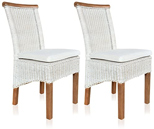 ELYFLAIR® Esszimmerstuhl Rattan - belastbar bis 200kg - Esszimmerstühle aus FSC-zertifiziertem Rattan - Handgefertigte Stühle Esszimmer (Mit Sitzkissen 2er)