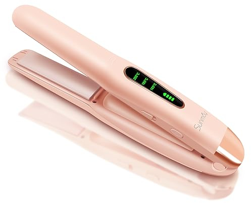 SUNMAY Voga 2 in 1 Cordless Hair Straighteners and Curler, Travel Wireless Portable USB Rechargeable Straightener, Mini Flat Iron Curling Wand with Ceramic Plate –3 Temperature Levels, 5000mAh Battery