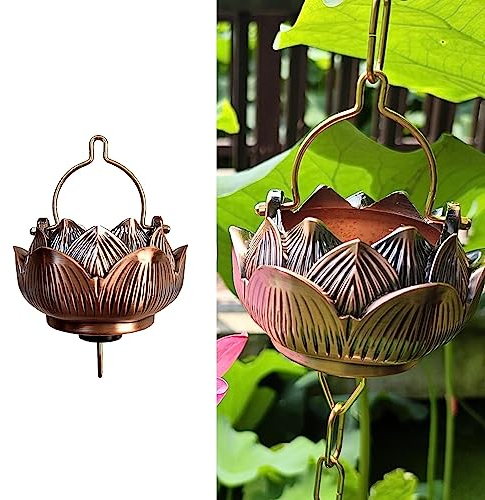 MOGGED Regenkette Lotus Regen Kette für Gartendekoration, Verkupferte Regensammler Tassen, Regensammler für Traufentwässerung im Freien, Regenrinne Ablaufkette (Size : 300cm (118 1/8))