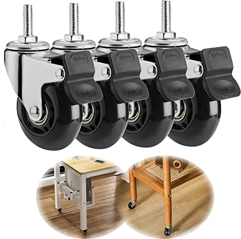 63-mm-Schwerlastrollen, Vorbaurollen, Tragfähigkeit 200 kg, 4er-Pack, Gewinderollen mit Bremsen, Lenkrollen, Trolley-Schwenkrollen, schwarze Rollen (Größe: M8 x 25 mm, Farbe: 4 gebremst)