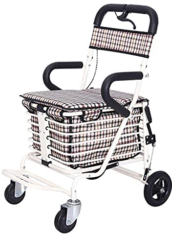 Einkaufstrolley Einkaufswagen für ältere Menschen, Lauflernwagen, lässig mit Sitz, dreistufig verstellbarer klappbarer Lauflernwagen, Einkaufswagen mit vier Rädern und hoher Kapazi