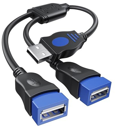 ANDTOBO USB Splitter 1 auf 2, USB 2.0 Y Splitter Ladekabel 1 Stecker auf 2 Buchse Netzkabel Verlängerungshub Adapter Ersatz für Auto/Laptop/LED usw.