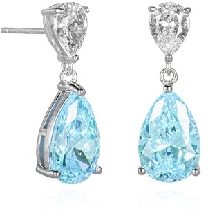 Diamond Treats Boucles d'Oreilles Pendantes en Poire Bleu Clair pour Femme - Argent Sterling 925 avec Pierres Bleu Ciel en Zircon en Goutte