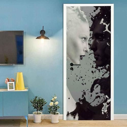 Türtapete Selbstklebend Abstraktes Schwarz-Weiß-Porträt Von Menschen 77 X 200 Cm Türtapete Selbstklebend Türfolie Türposter 3D Vinyl Folie Türdeko Tapete Wandbild Türtattoo - Kinderzimmer Wohn 0