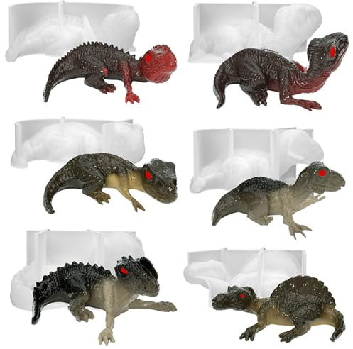 JMZLLRX 6 PCS Moulle Silicone Resine Epoxy 3D Dinosaure Silicone Moule pour Bijoux Moules en Résine Epoxy pour Bricolage en Résine, Porte-clés, Décoration de La Maison