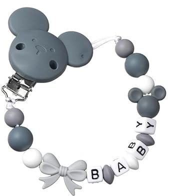 Schnullerkette Mit Namen Baby Personalisierte Geschenke Mickey Mehrere Farben Schnullerkette Silikon Anti-Drop-Kette Baby Geschenk Geschenke Zur Geburt Taufgeschenke FüR Jungen Und MäDchen (grau)