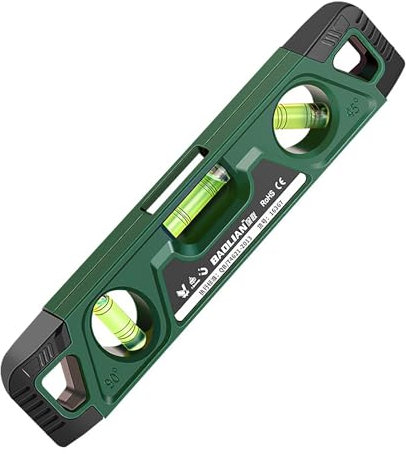 Wasserwaage Klein Magnetisch 230mm, Torpedo-Wasserwaage mit 3 fluoreszierenden Libellen, Präzise Ausrichtung für Horizontales und Vertikales Ablesen mit Magnetstreifen und Stoßdämpfende Endkappen