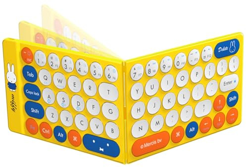 MiPow Miffy - Tastiera Bluetooth per iPad, pieghevole, mini wireless, multi-dispositivo, ricaricabile, portatile, compatibile con Windows Mac Android iOS Clusen (giallo)