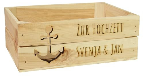 CHICCIE Holzkiste Personalisiert mit Anker und Wunschtext zur Hochzeit - Gravierte Erinnerungskiste Geburtstag Abschied Hochzeitstag Goldene Hochzeit
