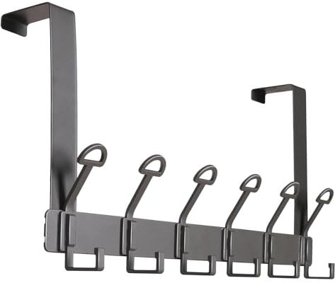 shungran Over Door Hooks Hanger with 6 Coat Hooks for Hanging, Over Door Coat Rack for Towels,Clothes,Back of Bathroom (Grey)