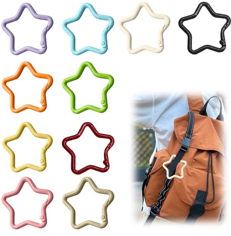 SANJSJHXJ Pack of 10 Mini Carabiner Star, Colorful Alloy Star-Shaped Carabiner, Compact 4.1x0.4cm, Ideal for DIY Backpack Travel, Keychains, Outdoor Gear - 10 Vibrant Colors