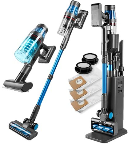 CLEANmaxx AeroTec 500 Staubsauger mit Absaugstation | Handstaubsauger smart & kabellos | automatische Staubentleerung 3,5 l Beutel | 34 kPa | 60 Min Laufzeit | Milbenaufsatz & HEPA-Filter