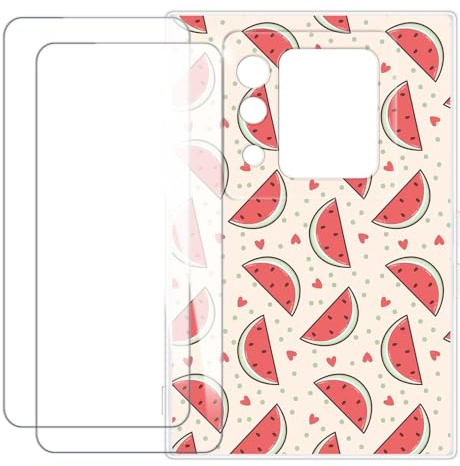 UOGNADGD Displayschutz und Hülle für Unihertz Titan 2 - Wassermelone | 4.5 2-in-1-Bundle, bedruckte TPU-Hülle + 2er-Pack gehärtete Glasfolie, stoßfestes Schutz-Kit