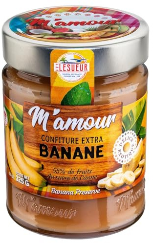M'AMOUR - Confiture de Banane Extra 50% de Fruits - le pot de 325g - Le Lot De 4